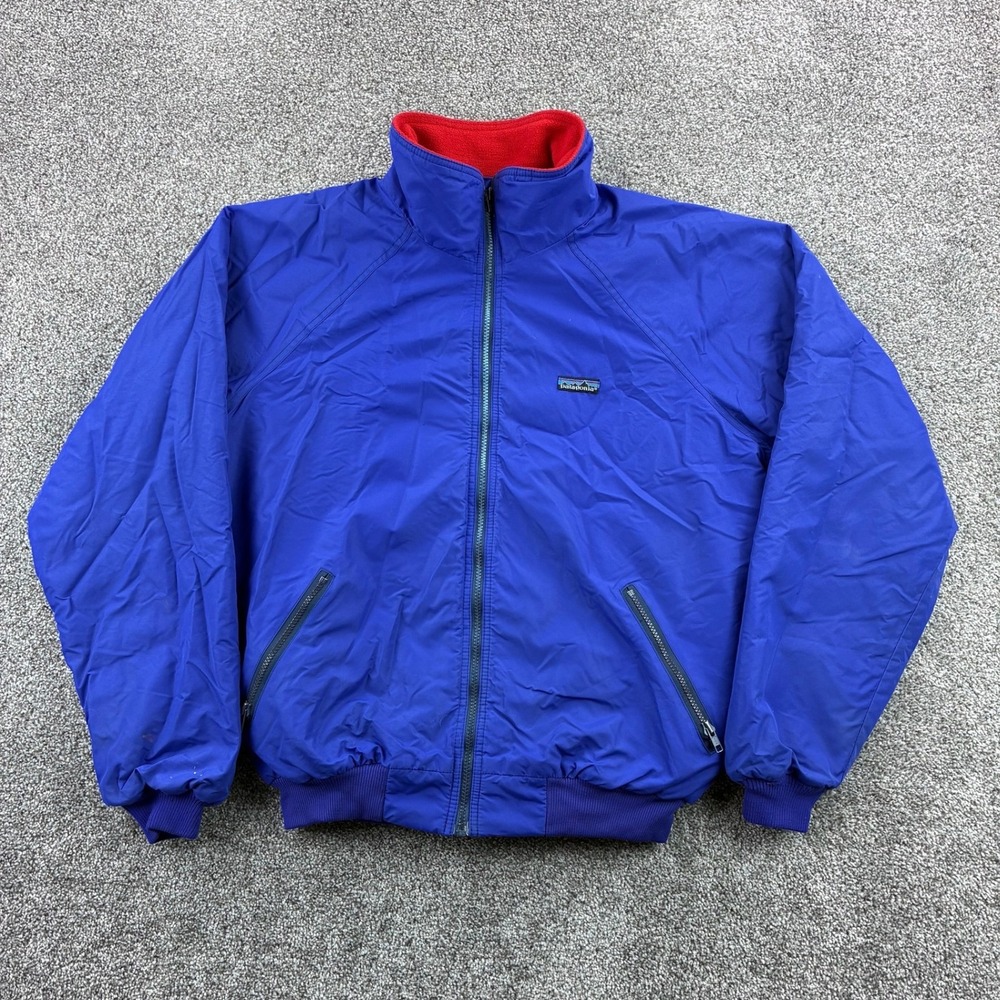 Vintage 80s Patagonia Shelled Synchilla Jacket Men XL Blue Fleece Lined USA Made